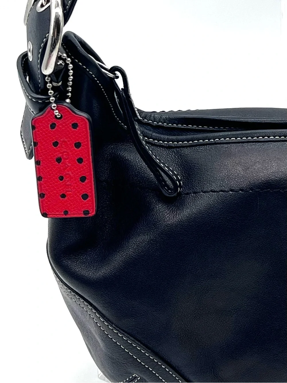 Coach Red Black Polka Dot Leather Hangtag Bag Charm Key Fob Rare Replacement - Picture 11 of 11